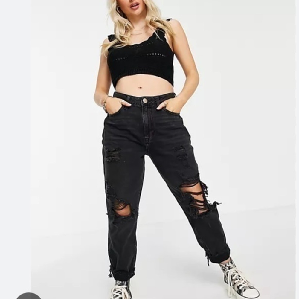Garage | Black Highrise Mom Ankle Distressed Jeans Size 5